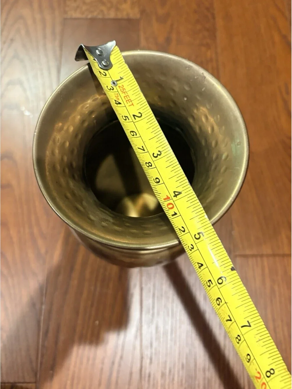 Vintage Solid Hammered Brass Vase w/ Brass Rope & Tassels Patina 10” Rustic